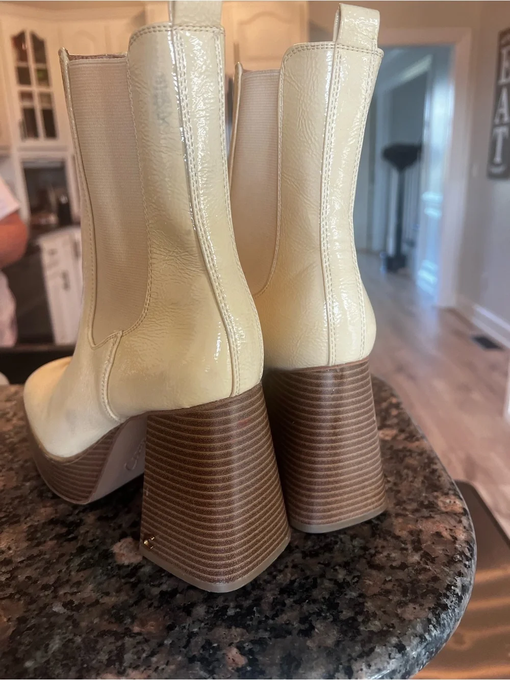 Cream Platform Circus by Sam Chelsea Boots - Women's High Heel Ankle Boots
